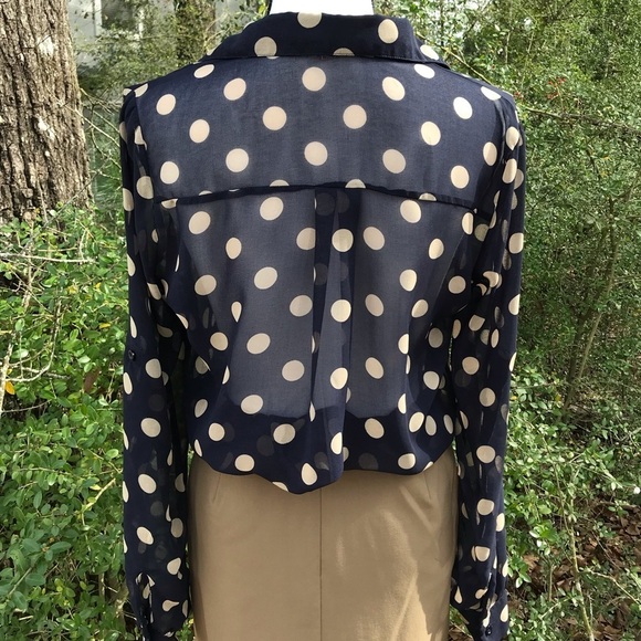 Navy Polka Dot Blouse Sheer by Sans Souci - Picture 3 of 6